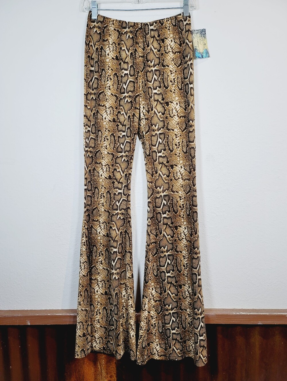 Fashionomics Snake-Print Flared Pants in Brown and Black, Size Medium